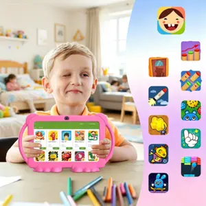 7 Inch Kids Tablet, Android 12 System, 4GB RAM + 32GB ROM, Support 512GB Expansion, Built-in Parental Control Function, WiFi & Bluetooth Enabled, Dual Cameras, Comes with Silicone Protective Case, 1 Piece (Pink)