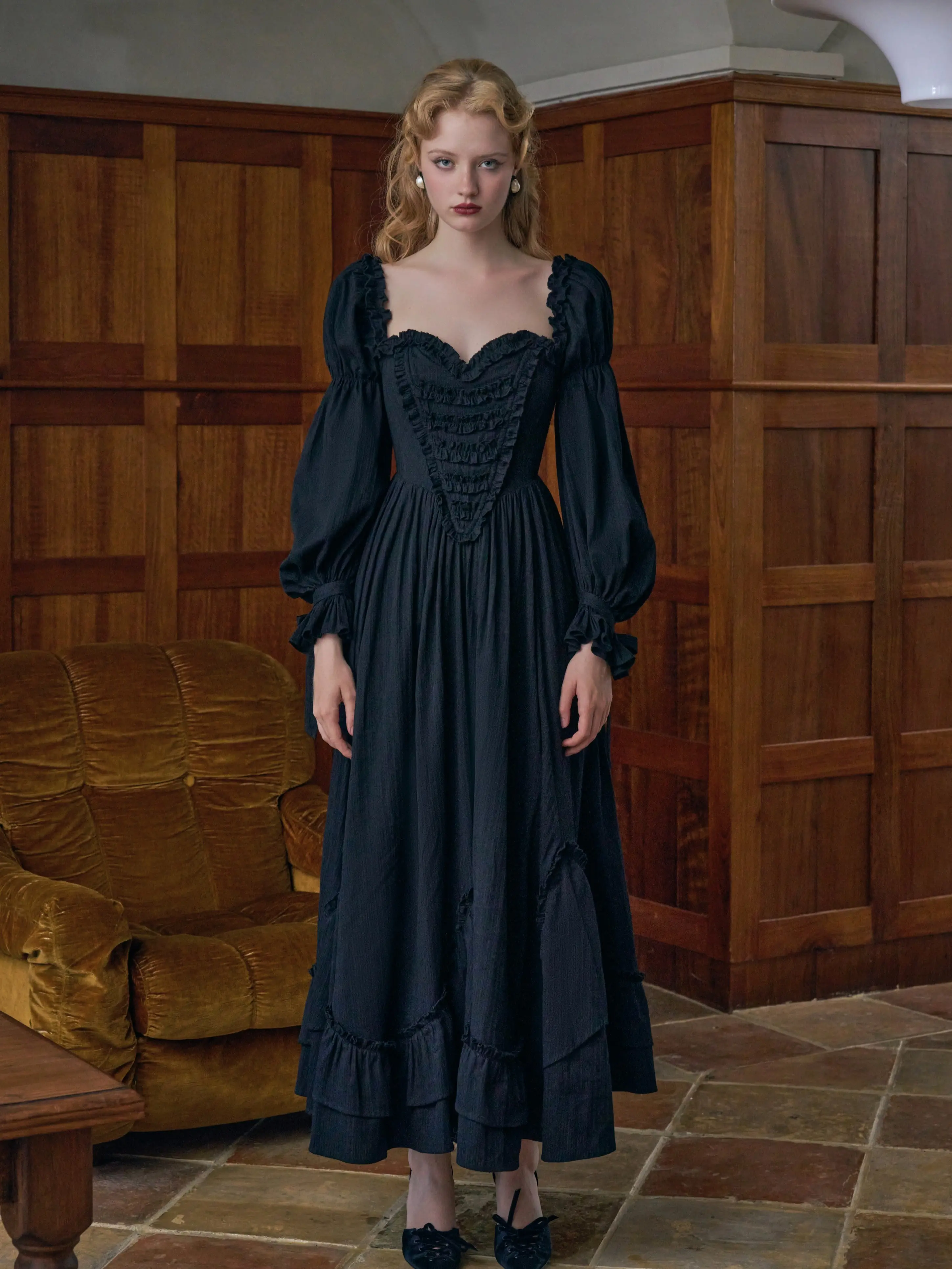 Fallen Angels Corset Dress - Classic Basque Design, 100% Cotton Shell, Wavy  Flounces Hem, Soft Polyester Fabric, Long Sleeve Formal Lady's Autumn Prom  Dress (Black) - TikTok Shop