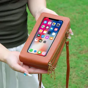 Solid Color Fashion Crossbody Phone Bag, PU Leather Wallet Purse for Women with Touch Screen Window, Multi-Compartment Clutch, Crossbody Clutch Purse, Fashion Crossbody Bag