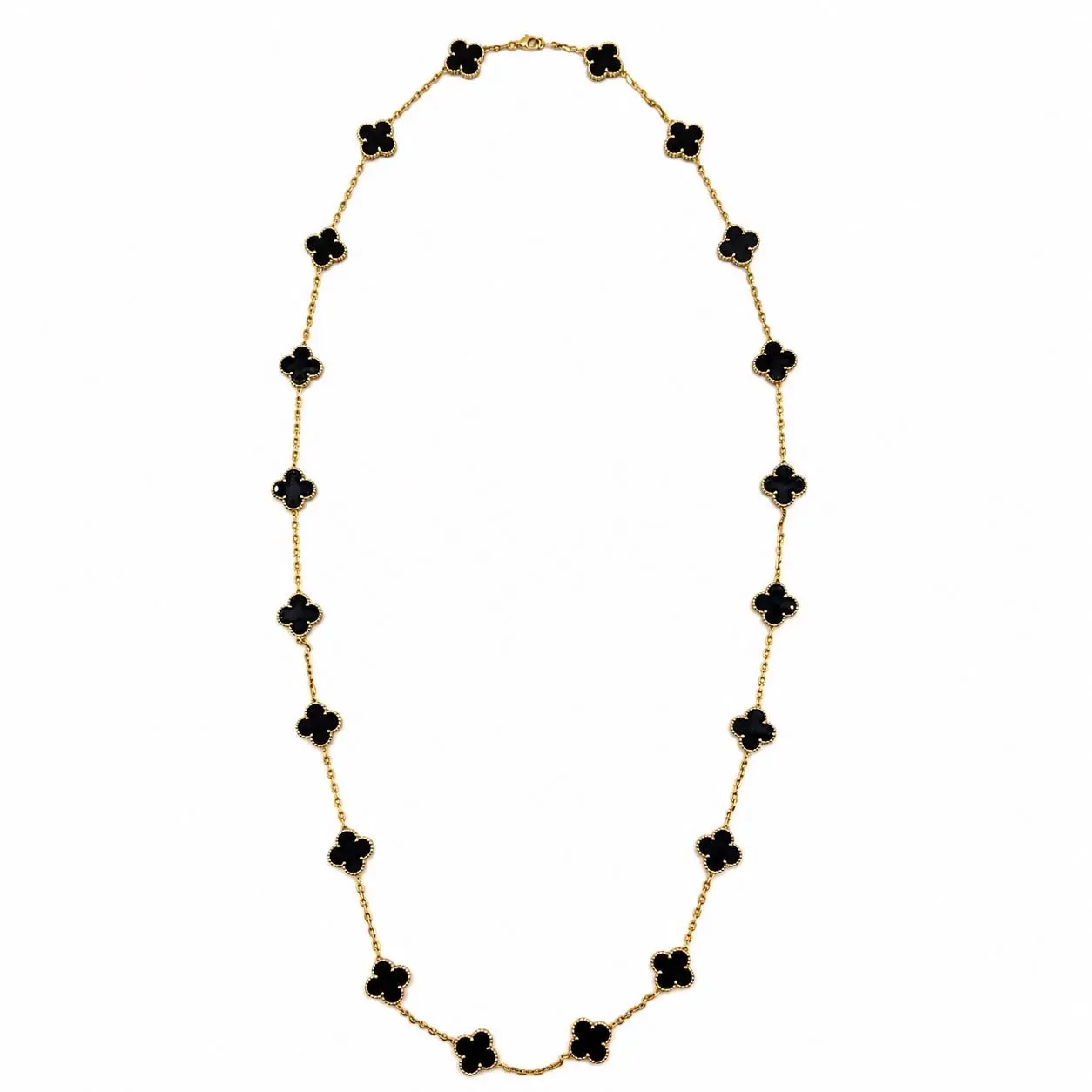 Pre-owned CALUXJ VAN CLEEF & ARPELS 18K Yellow Gold Black Onyx 20 Motifs Vintage Alhambra Necklace