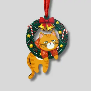 Cute  Orange Cat Ornament Christmas Tree Decoration, Unique Double Layer Wood And Acrylic Holiday Ornaments, Gift For Pet Owners And Animal Lovers