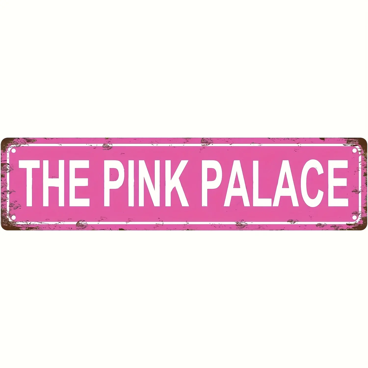 1pc"THE PINK PALACE" Vintage Metal Street Sign - 16x4 Inch Rustic Distressed Pink Wall Art for Bar, Cafe & Feminine Spaces| Retro Tin Sign with Pre-Drilled Holes, Perfect for Home, Salon & Girls' Room Decor