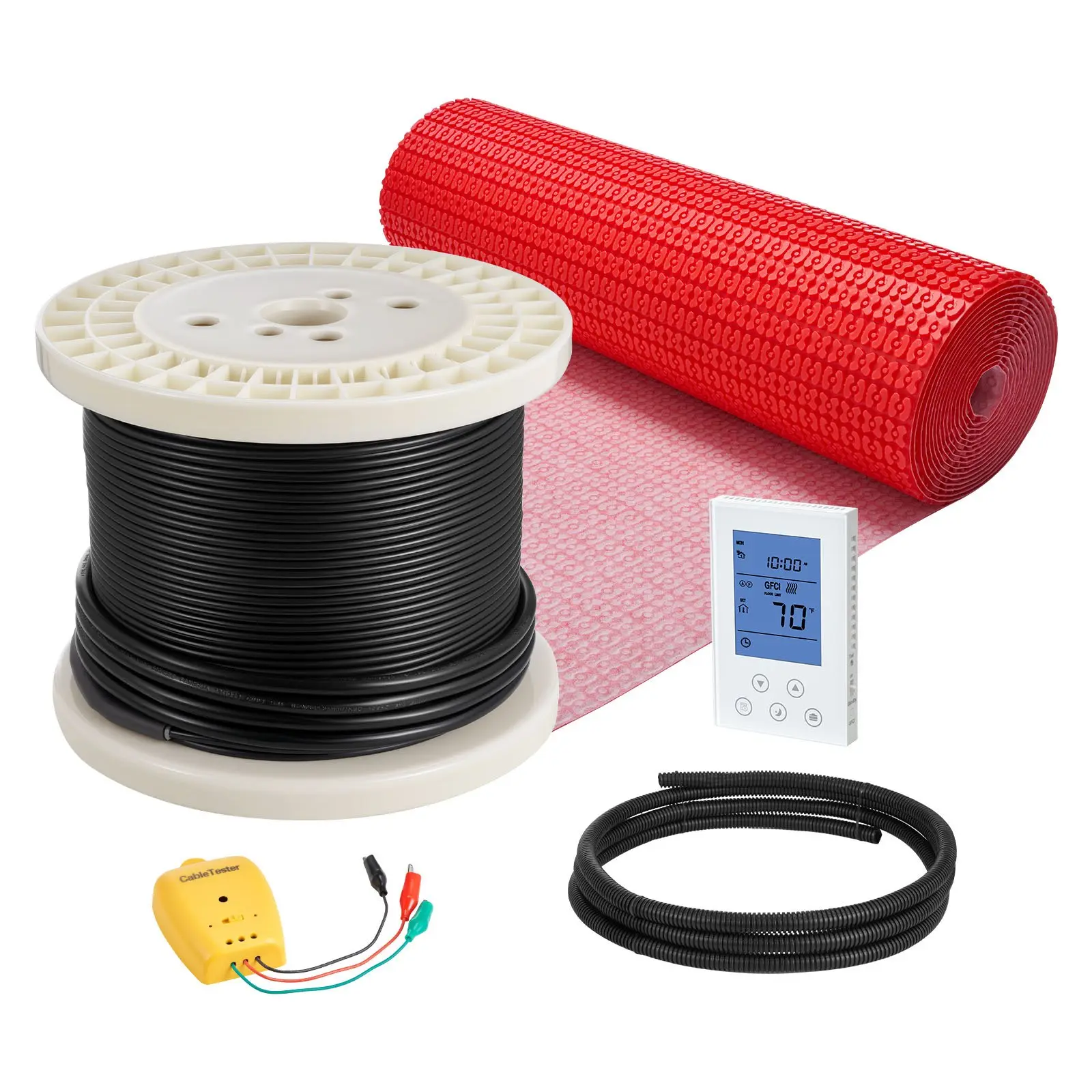 VEVOR Heatable Electric Radiant Floor Heating Mat System, 120V 120 sqft with Decoupling Membrane, Adjustable Digital Thermostat with Alarm, Easy Installation for Tile/Stone/Vinyl