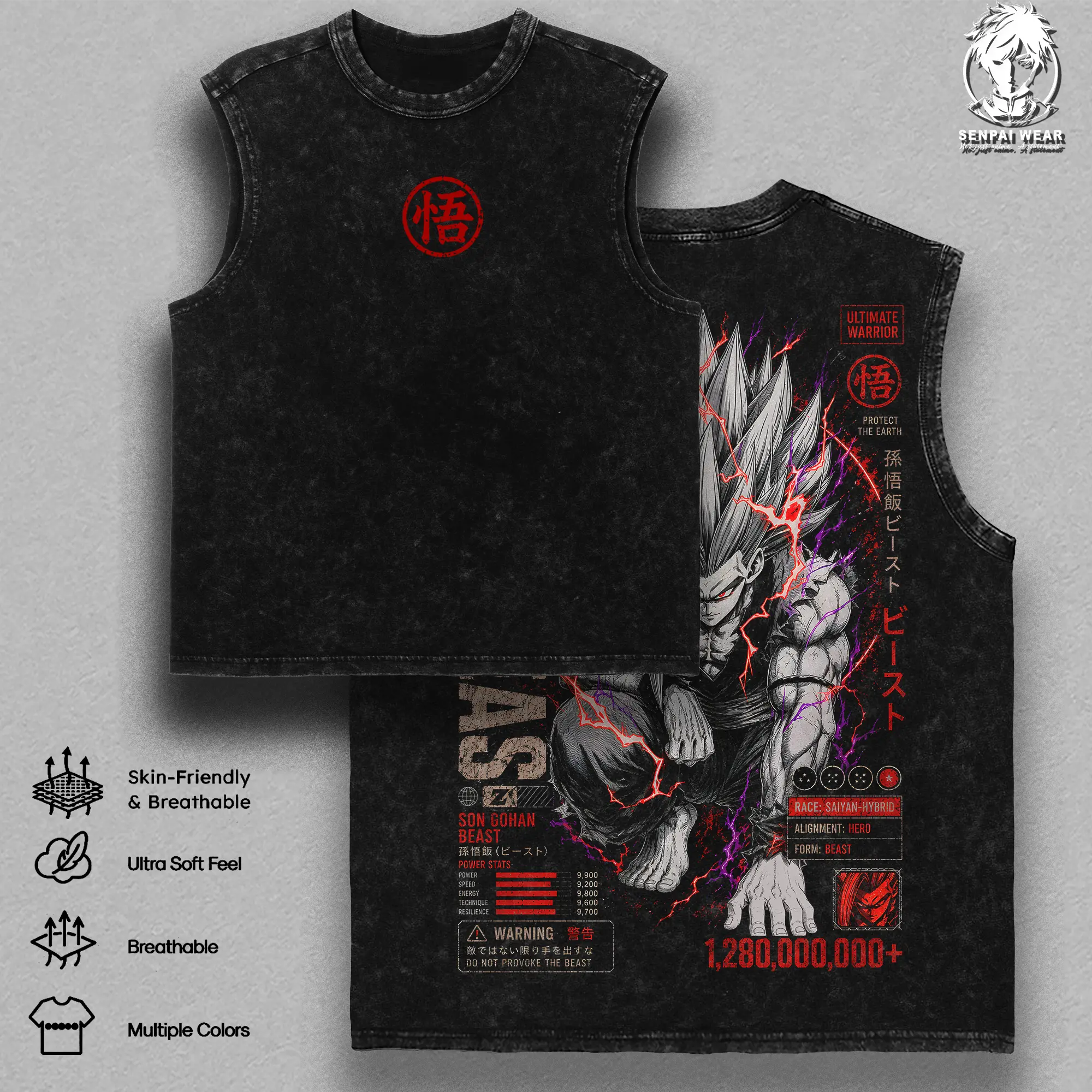 [Tank Top] Gohan Beats Graphic Tee Vintage Washed Anime Workout Shirt Saiyan Warrior Streetwear T-Shirt DBZ Oversized Heavy Cotton Unisex Apparel Gift for DBZ Fans and Anime Lovers