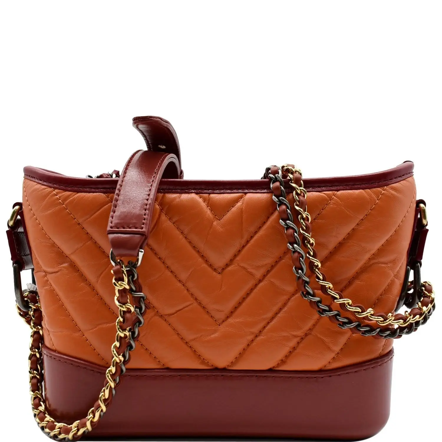 Pre-owned CHANEL Leather Crossbody Bags Gabrielle Small Aged Calfskin Hobo Crossbody Bag Orange