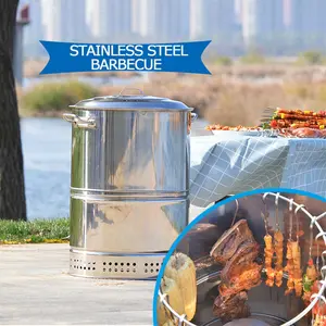 CNCEST Stainless Steel Portable Charcoal Grill - Large & Durable BBQ Barrel Ideal for Outdoor Barbecues 201 Stainless Steel 50 Skewers Included - Food