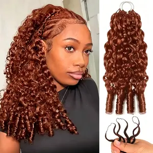 Bling Hair Burmese Curly Reddish Brown Crochet Braid Hair Extensions for Miracle Knots Human Hair Extensions Pre-Separated 50g/Pack (32-38 Strands Per Pack）– Knotless Boho Braids Vacation Hair #Summervibe