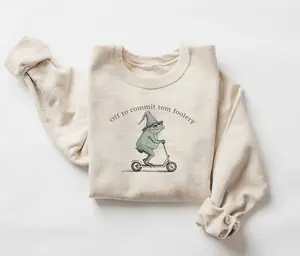 Off to Commit Tom Foolery Frog Sweatshirt, Funny Weirdcore Sayings Unique Tshirt Tee Adults Men Women Meme Graphic Sarcastic