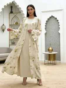 Women's Middle Eastern Muslim Floral Abaya Dress, Saudi Arabia Long Robe with All over Print, Casual Loose-Fitting Clothing for All Seasons