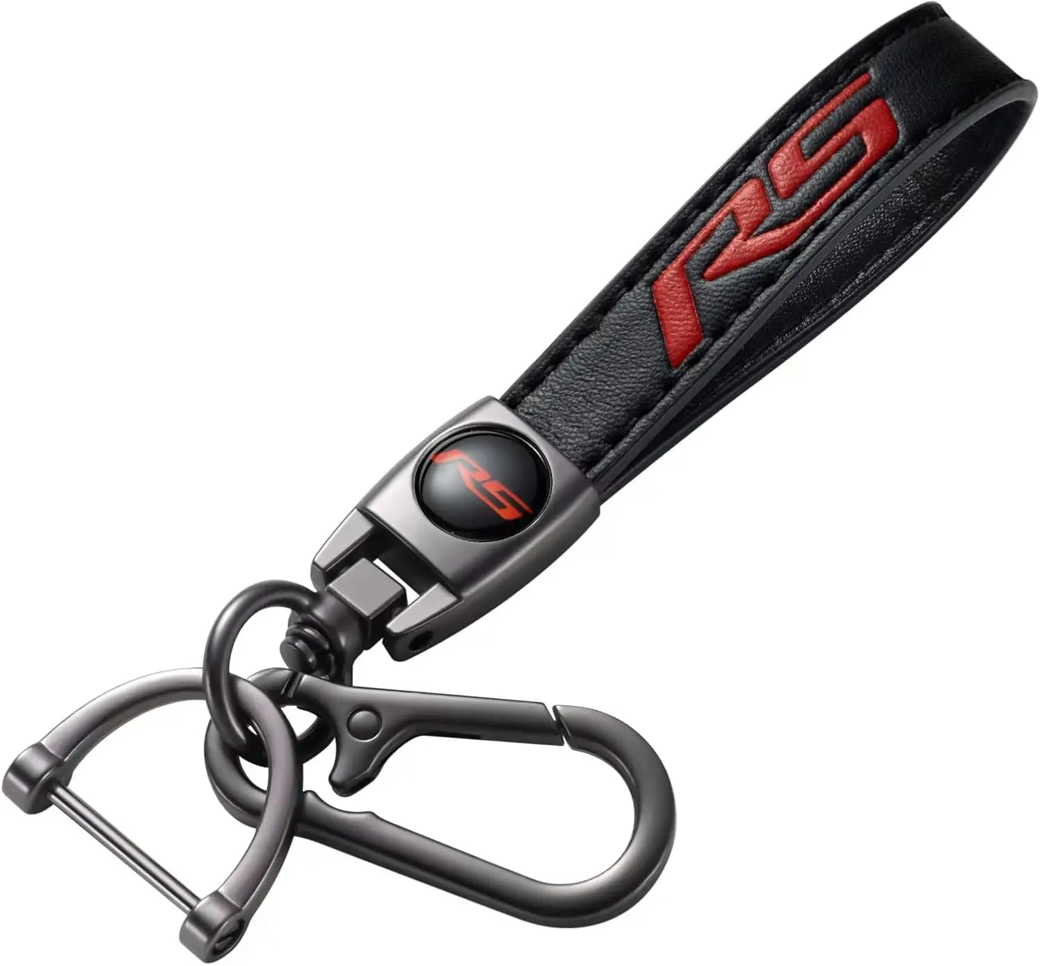 Genuine Leather Car Keychain Keyring - Anti-Scratch, Anti-Drop Car Accessories with Red RS Emblem, Compatible with Chevy Camaro Cruze Equinox Blazer Traverse Monza Tracker, Black Key Fob, Chevy Cars