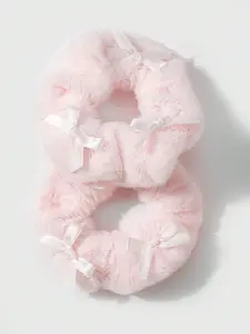 ROMWE Kawaii 2pcs Cute & Stylish Pink Fluffy Bow Hair Scrunchies, Versatile High-Quality School Style For Women And Girls, Suitable For Daily Wear And Holiday Gifts Valentines