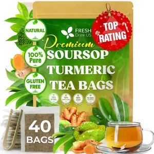 Premium 40 Soursop Turmeric Tea Bags, 100% Natural, Blend of Soursop Leaves, and Turmeric Root. Made with Natural Material Tea Bags. No Sugar, Vegan.