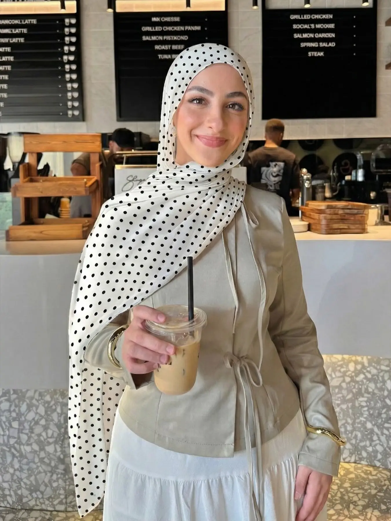 Classic Polka Dot Print Long Scarf, Luxurious Multi-Use Shawl, Fashionable Bandana, Simple Edge Headscarf, Commute Travel Atmosphere Decorative Wrap, Chic Hijab, Muslim Headscarf Cover