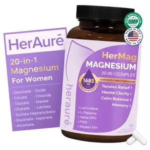 HerAuré Magnesium Complex – For Brain Fog Relief, Reduce Overthinking & Calm Mind, Supports Stress Relief & Sleep Comfort, Digestion, Muscle & Energy Support, with Glycinate, Citrate, Oxide, Chloride, Taurate, Malate & Orotate,summervibes,C