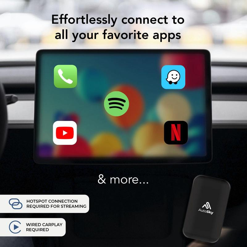 AutoSky Ai Box Lite Neo - Wi-Fi and Bluetooth Connectivity, For iPhone & Androids, Requires Wired Apple CarPlay, Expandable Storage with Youtube & Netflix