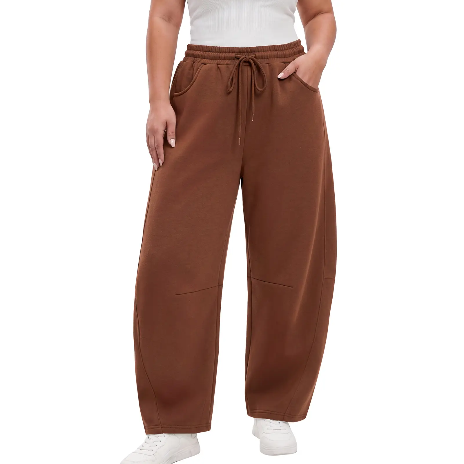 Eytino Womens Plus Size High Rise Drawstring Elastic Waist Casual 2026 Fall Barrel Sweatpants Wide Leg Trousers (1X-5X)