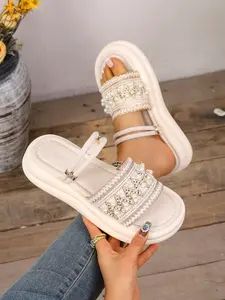 Women's Bohemian Style Colorful Rhinestone Thick Sole Two-Way Sandals, Summer New Foam Wedge Slippers, Fashionable Footwear