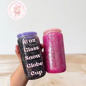16 oz  snow globe glass cup Drinkware Tumblers