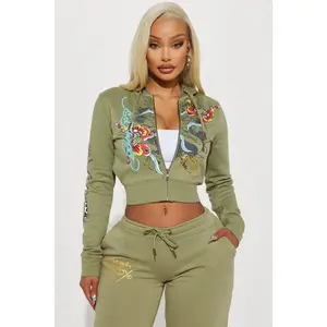 Ed Hardy Butterfly Zip Front Hoodie - Sage M
