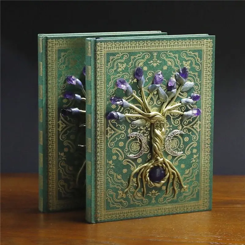 Art Infused Exquisite Crystal Cover Handmade Vintage Faux Leather Tree of Life Journal - Made to Order for Creative Writing & Poetry, Birthday Gifting (Spiritual Home Decor Accessory), Gratitude Practice