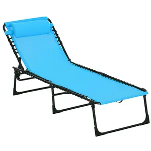 Outsunny Folding Chaise Lounge Chair, Patio Sun Tanning Chair, Outdoor Chaise Lounger with 4-Position Reclining Back, Breathable Mesh Seat for Beach, Poolside, Yard, Baby Blue