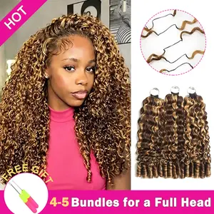 【New Color】Asakiss P4/27 Honey Blonde Crochet Human Hair Burmese Curly Highlight Honey Blonde 99J Burgundy T1B/30 Ombre Brown Crochet Hair for Miracle Knots Pre-Separated 50g/Pack 40 Strands/Pack 4-5 Packs for Full Head Protective Hairstyles