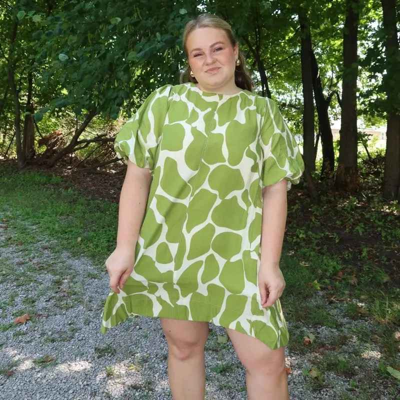 Earthy Green & Cream Casual Dress | Fall Dress | Cute Casual Dress | Girly Dress with Pockets!