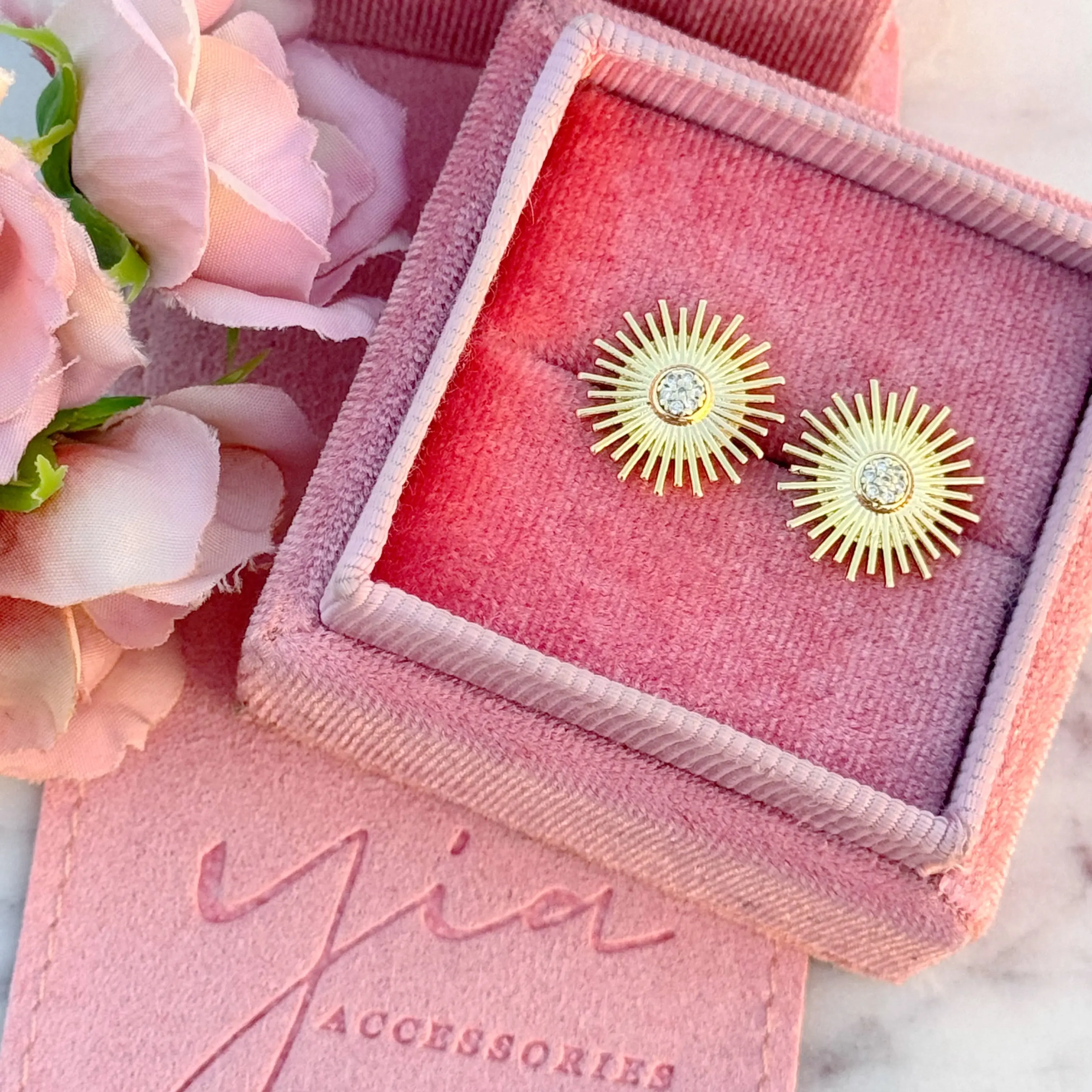 Solstice Glow Sunray Diamond Stud Earrings - Elegant Dainty Fashion Jewelry, Trendy Costume Jewelry with Pushback Closure, Trendy Jewelry