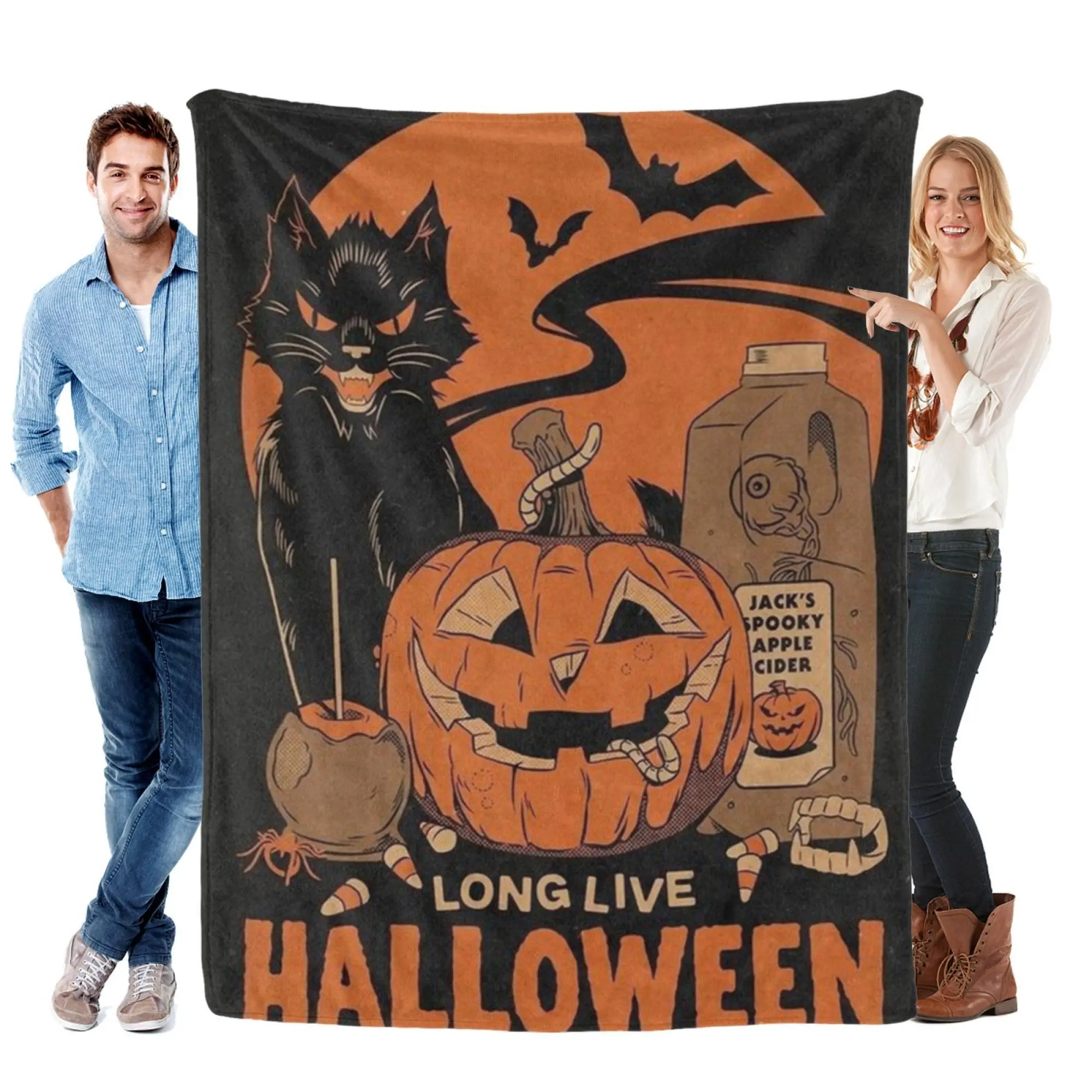 Halloween Digital Printing Flannel Throw Blanket - Multi-Size (50x76in,76x100in,80x120in,100x130in,150x200in), Flannel Soft, Lightweight Warm - for Family, Sofa, Festive Decor, Nap & Travel