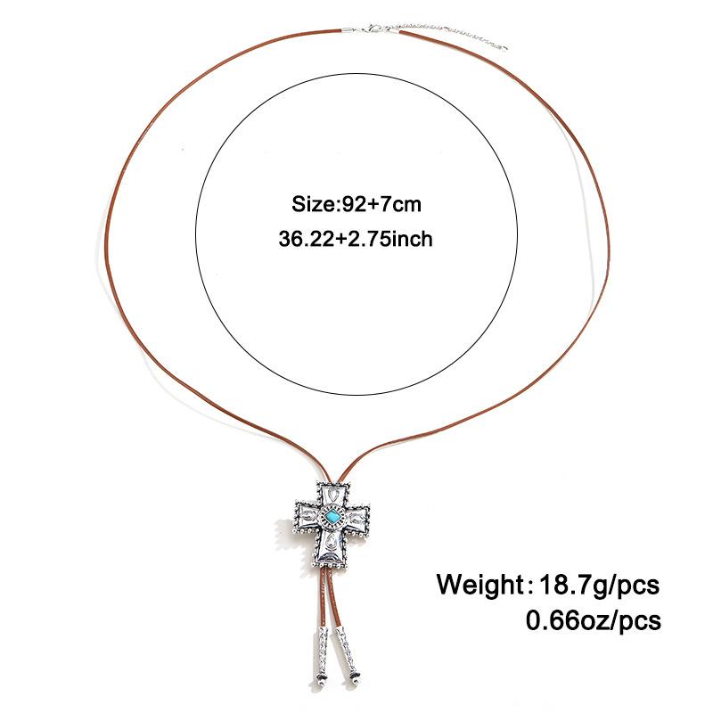 European-American Retro Turquoise Leather Cord Pendant Necklace - Quiet Luxury Trendy It Girl Western Style Versatile Women's  Jewelry Gifts