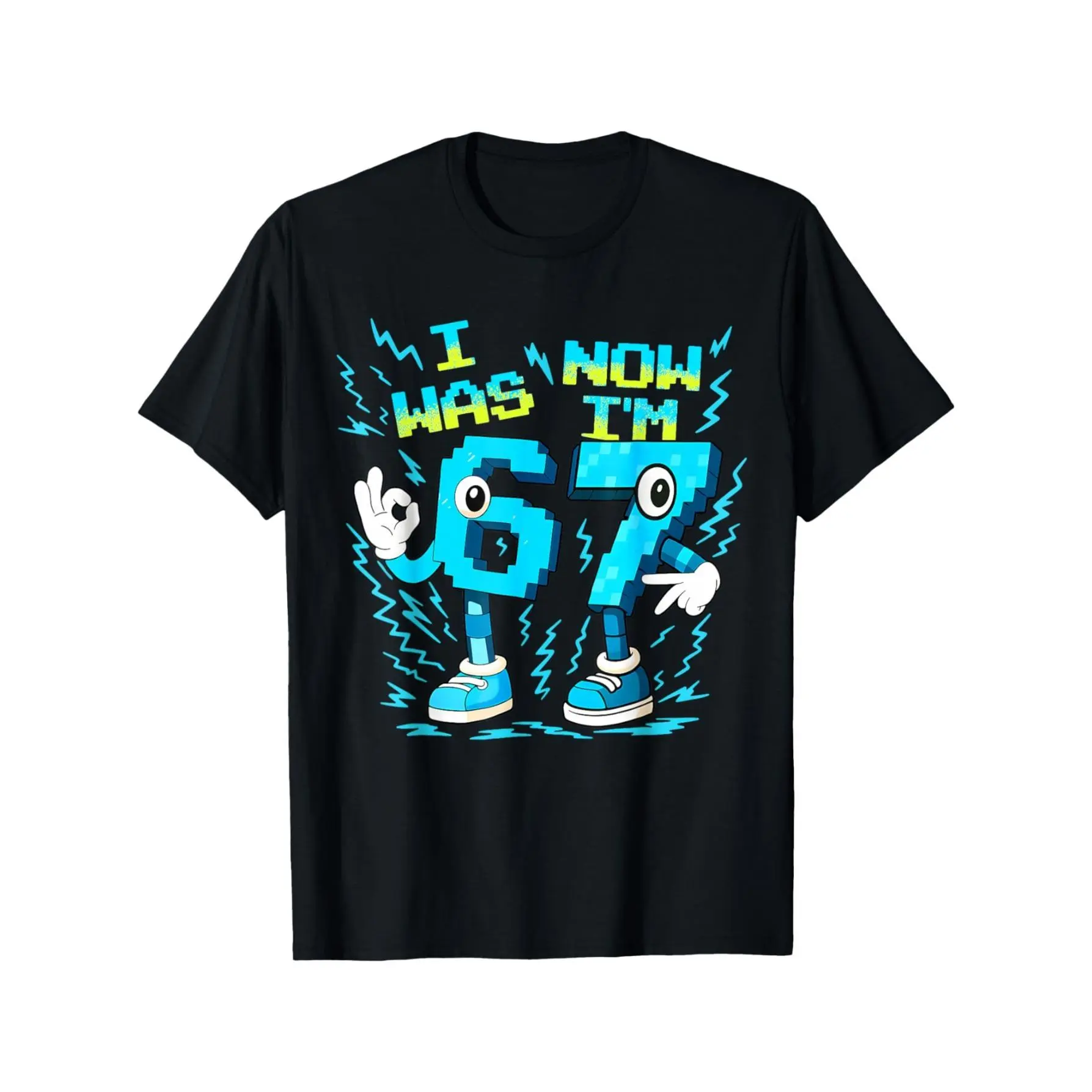 Boys' 67 Graphic Sweat-Wicking Cotton T-Shirt - Casual Short-Sleeve Round Neck Top with Double Stitching, Breathable Fabric for School, Sports, All-Season Minimalist Wardrobe