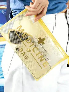 Portable Transparent Mesh Medical Bag, Emergency First Aid Kit Storage Pouch, Travel Medicine Organizer, Large Capacity Makeup Bag, Nylon Zipper Case, 5 Colors Available