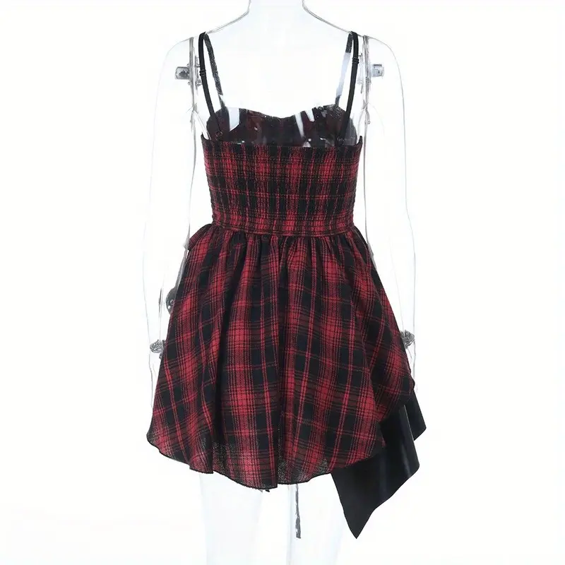 knee length dresses for ladies Grunge Plaid Mini Dress – MAUVSTUDIO® main image 1