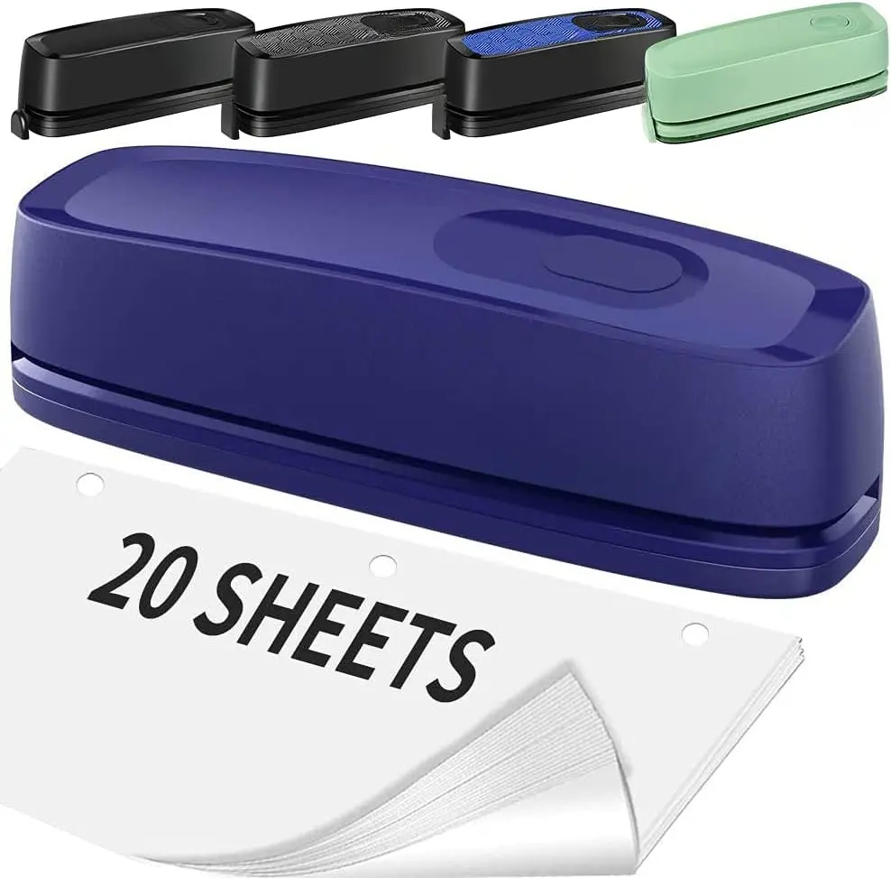 Electric 3 Hole Punch,  3 Hole Punch Heavy Duty, 20-Sheet Punch Capacity, AC or  Operated Paper Puncher, Effortless Punching, Long Lasting Paper Punch for Office School Studio, Blue