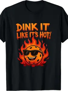 Men's & Women's Dink It Like It's Hot Pickleball Flames T-Shirt - Retro Style Short-Sleeve Pure Tee Suitable for Pickleball Tournaments & Casual Wear - Machine Washable 220G