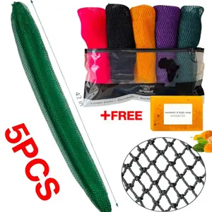 5PCS Bath & Personal Care Accessories Set - African Cucumber Exfoliating Sponge, Ultra-Long Nodular Cloth, Women’s Exfoliating Face Net, Deep-Cleaning Tool for Smooth Skin, 5pcs(sponge)+1pcs(soap), All Skin Types, Hang After Use, Summer Vibe