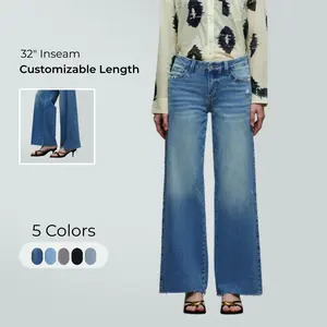 Distressed Raw Hem Jeans BBL Wide Leg Stretchy Denim Pants Mid Rise Customizable Fit Streetwear Y2K Vintage