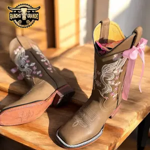 Pink Cowgirl Boots Square Toe Genuine Leather / Bota para Dama con detoxes en color Rosa Piel Genuina