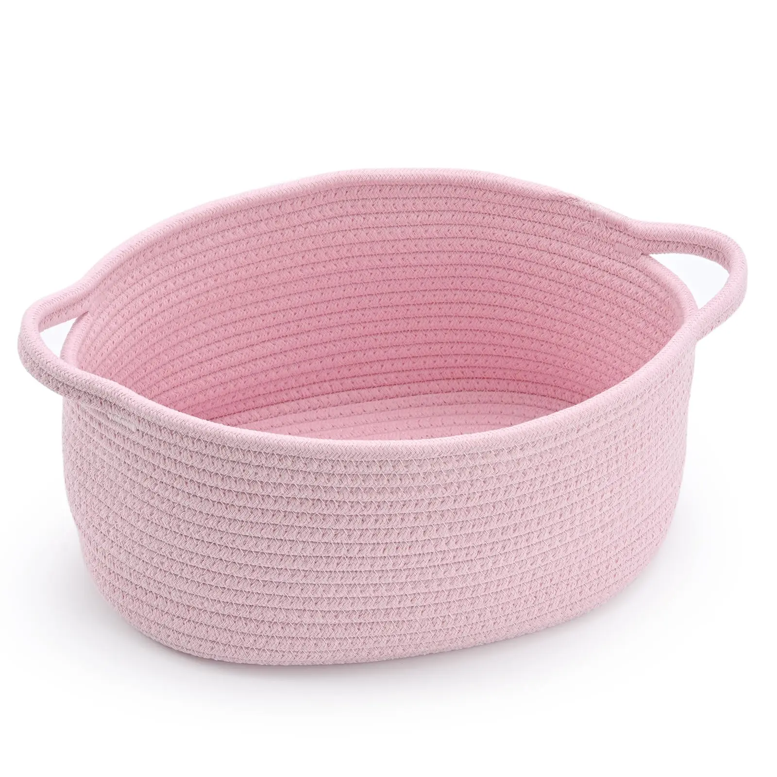 Cute Pink Woven Storage Basket with Handle for Kids Gifts, Durable Children’s Day Gift Basket with Gift Bags & Ribbons, Small Boo Basket for bonnet blue Baby Shower Birthday Halloween Easter, Decorative Organizer Bin for Toys Pets, 12" D x 8" W x 5" H