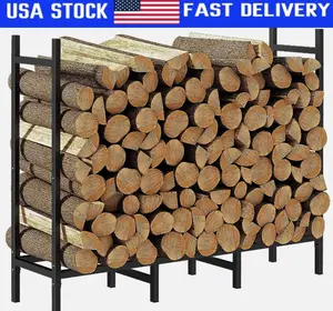 4FT Heavy Duty Outdoor Indoor Firewood Rack Holder for Fireplace Wood Storage