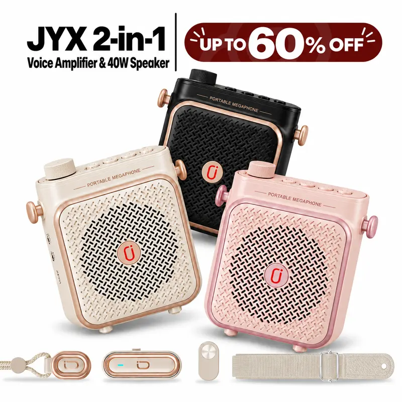 JYX 40W Portable Bluetooth Amplifier - Audio Device, 5.6 BT & AUX Speaker, Wireless Magnetic Clip Mic, DSP Anti-Howling, 65ft Range, 8H Rechargeable Battery, Portable Gadgets for Teaching, Outdoor Use