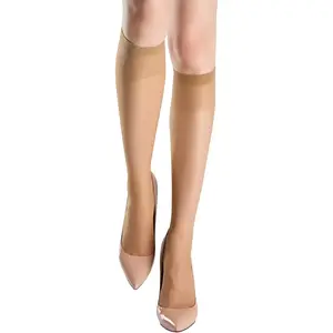 Sheer Knee High Stockings for Women, 6 Pairs Nude and Black Knee High Reinforced Toe Nylons Pantyhose for Women