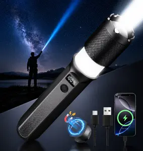 2000LM Super Bright Rechargeable LED Flashlight with Digital Power Display, Zoomable Beam, Power Output Port, 7 Lighting Modes, Portable Torch for Camping, Emergency, Outdoor Use