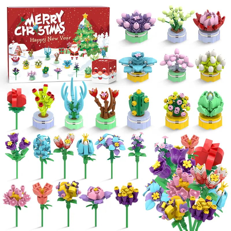 Advent Calendar 2026 Girls, 24 Pack Succulent & Bouquet Building Blocks for Kids, Christmas Countdown Calendar, Ideal Gift for 3 4 5-7 8-12 Boys and Girls birthday gift