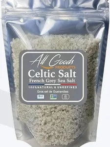 All Goods Mineral Celtic Salt 5oz Coarse, Hand Harvested Celtic Salt Organic 82 Minerals Coarse, French Gray Celtic Salt.