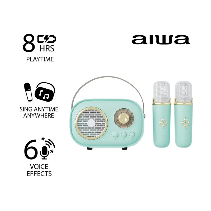 Aiwa Retro Wireless Karaoke Speaker, Mint, AI6028-MNT