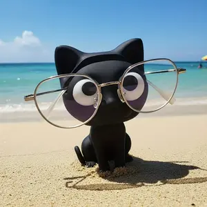 Creative Cat-Shaped Decorative Item, Eyeglasses Display Stand & Desktop Organizer, No Assembly Required, Cute Plastic Storage Box