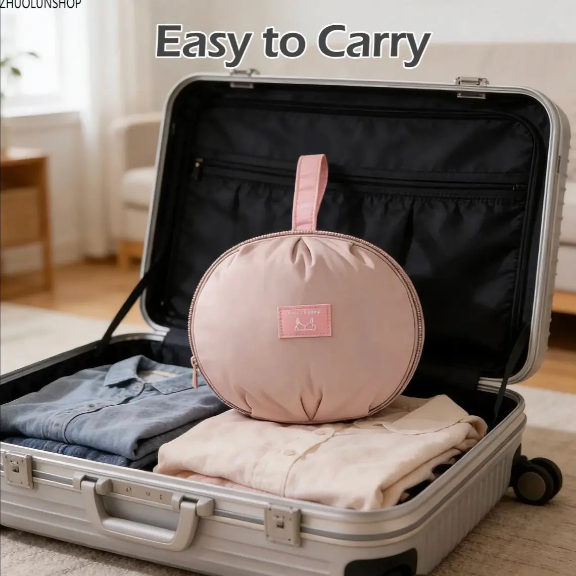 Women's 2pcs Compact Polyester Bra Storage Bag - Waterproof, Sturdy Handle, Zipper, Multi-Compartment Lingerie Organizer for Travel, Daily Home Storage Essentials