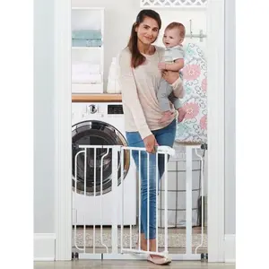 29-38.5inch Baby Safety Gate Pressure Mounted with Door for Doorways Staircases, Suitable for Infants Toddlers Pets, Tested Safe USA Designed 30-Year Life White