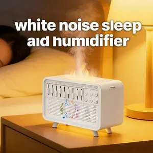 4-in-1 Bluetooth Speaker with Flame Night Light, White Noise Machine, Essential Oil Diffuser & Humidifier, Portable Rechargeable Sleep Aid Speaker for Bedroom, Office & Relaxation white noise Sleep Aid practical gift Decor